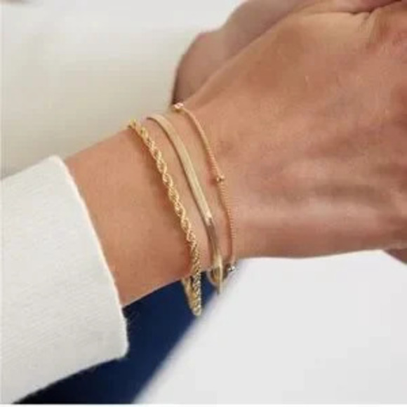 Jewelry - 14k Gold Plated 3pc Snake & Beaded Bracelet Set
